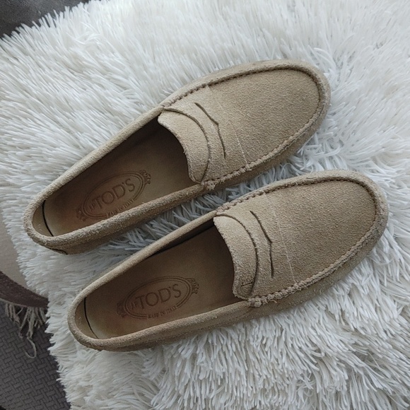 TOD'S Suede soft taupe beige mens loafers slip on 6.5 - Picture 16 of 16